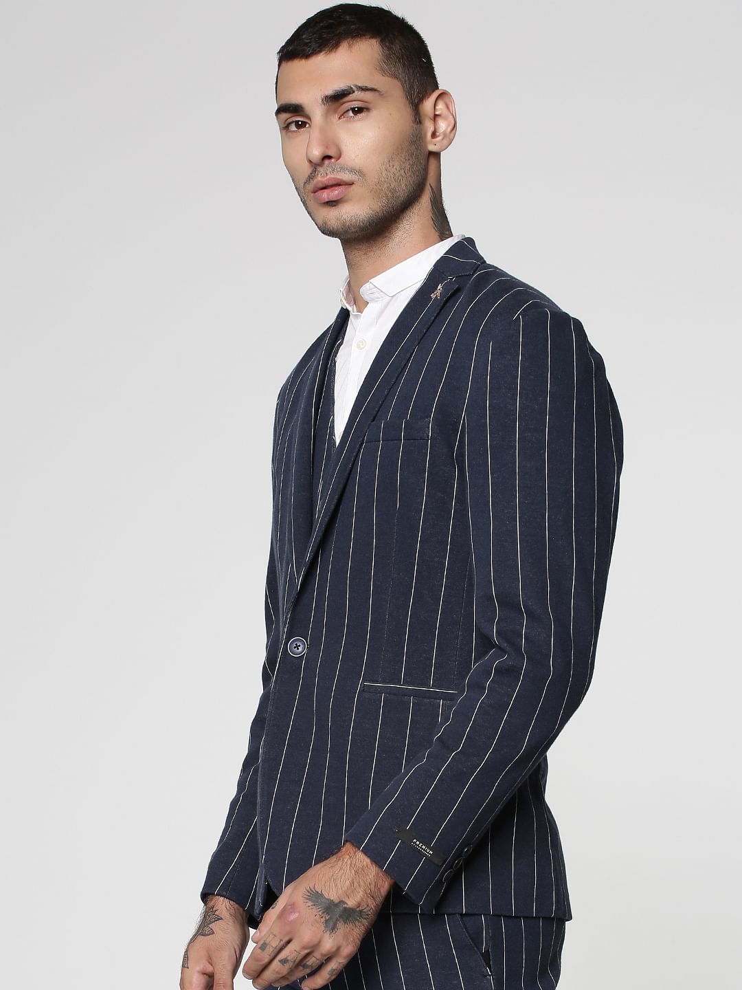 Navy Blue Lapel Collar Slim Fit Blazer