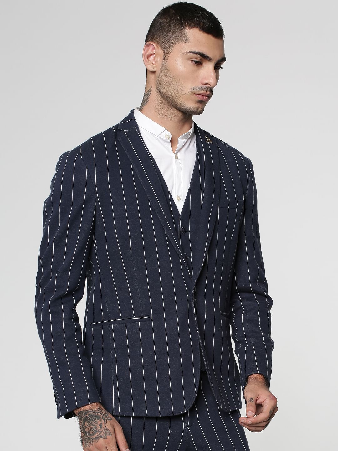 Navy Blue Lapel Collar Slim Fit Blazer