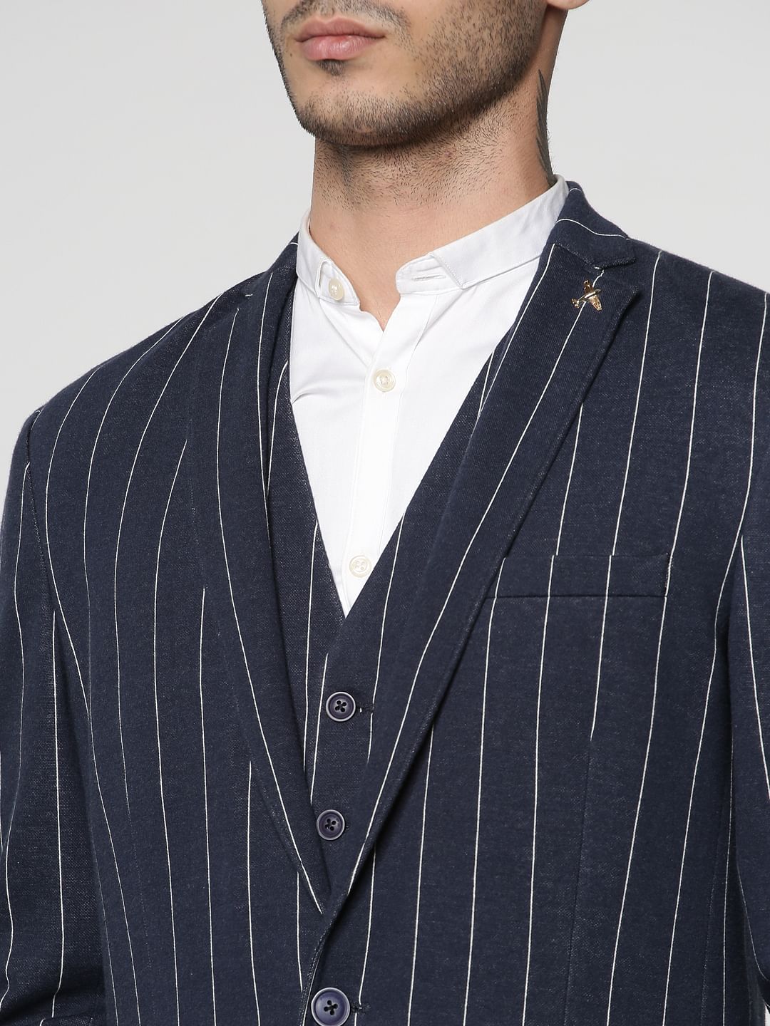 Navy Blue Lapel Collar Slim Fit Blazer