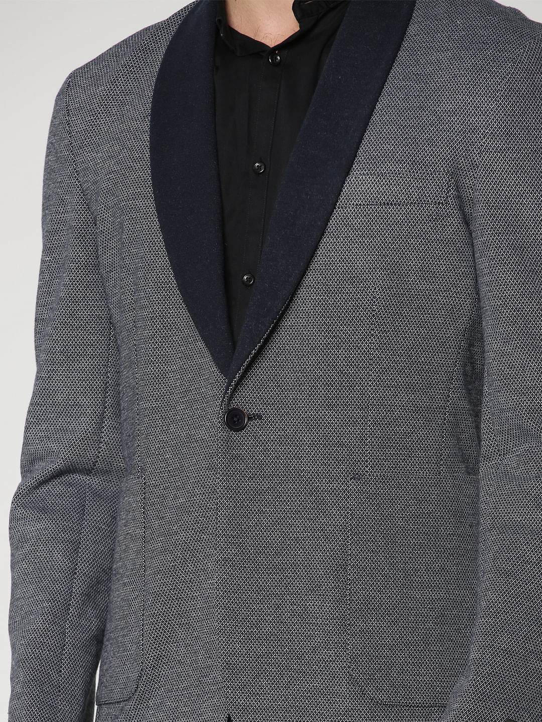 Blue Dobby Knitted Slim Fit Blazer