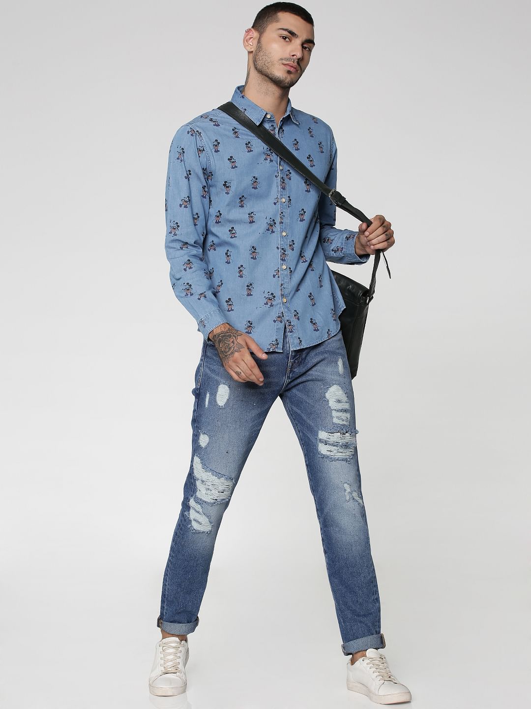 Mickey All Over Mickey Mouse Print Full Sleeves Denim Shirt