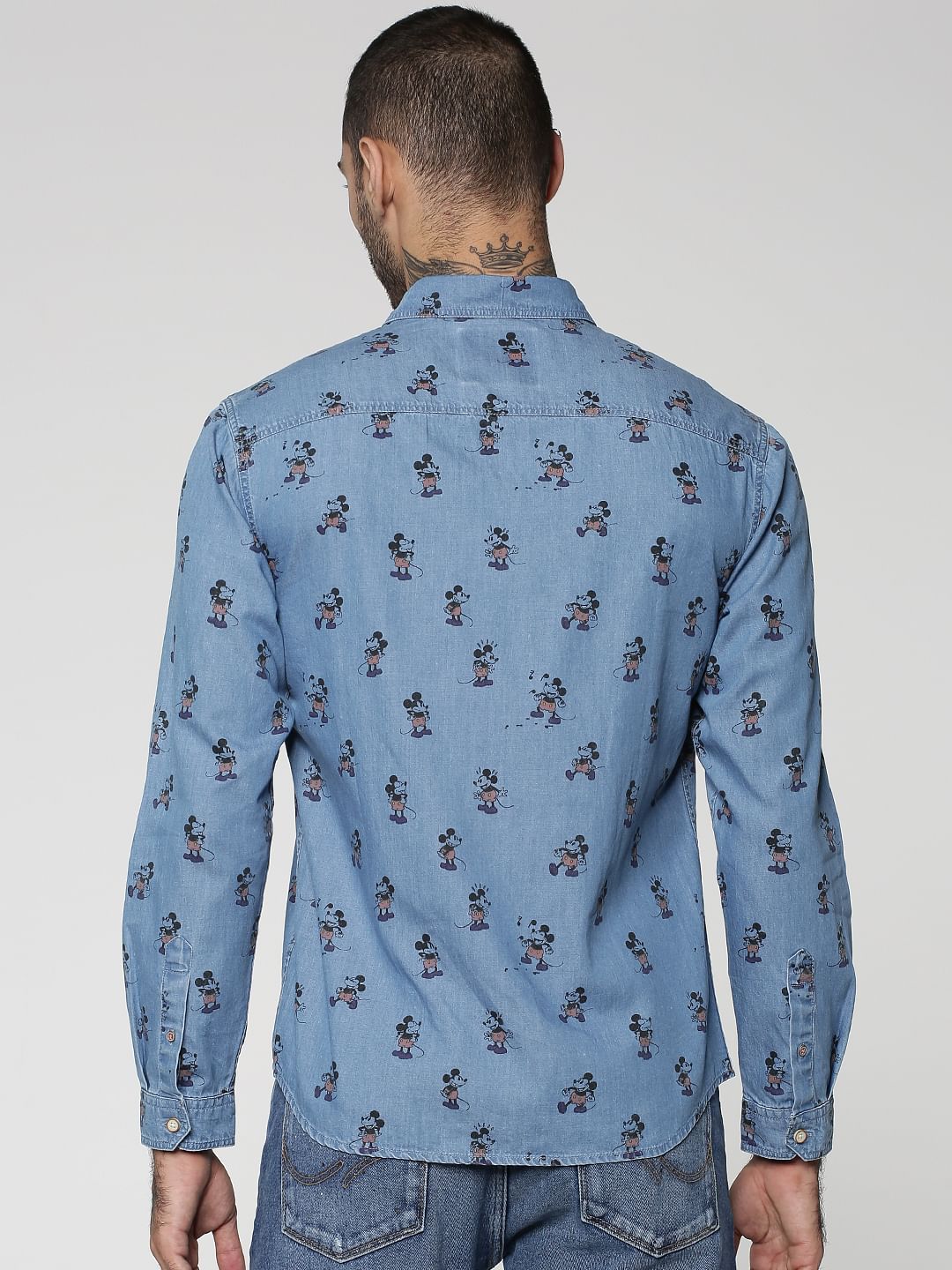 Mickey All Over Mickey Mouse Print Full Sleeves Denim Shirt