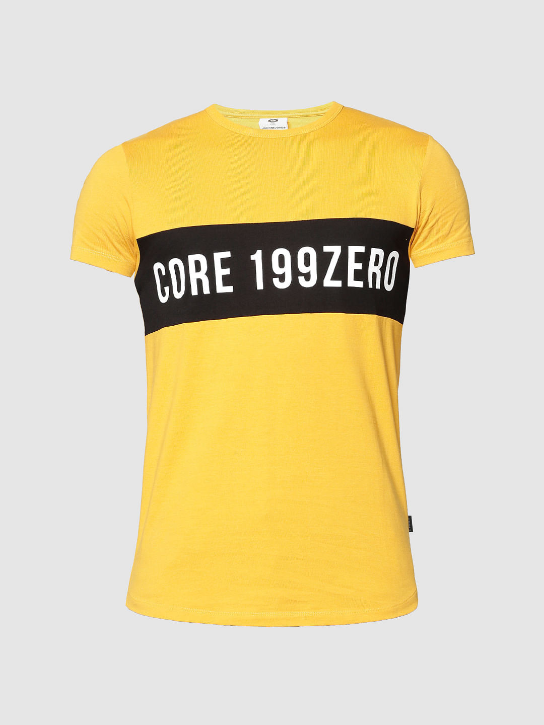 Yellow Colour Blocked Slim Fit Crew Neck T-Shirt