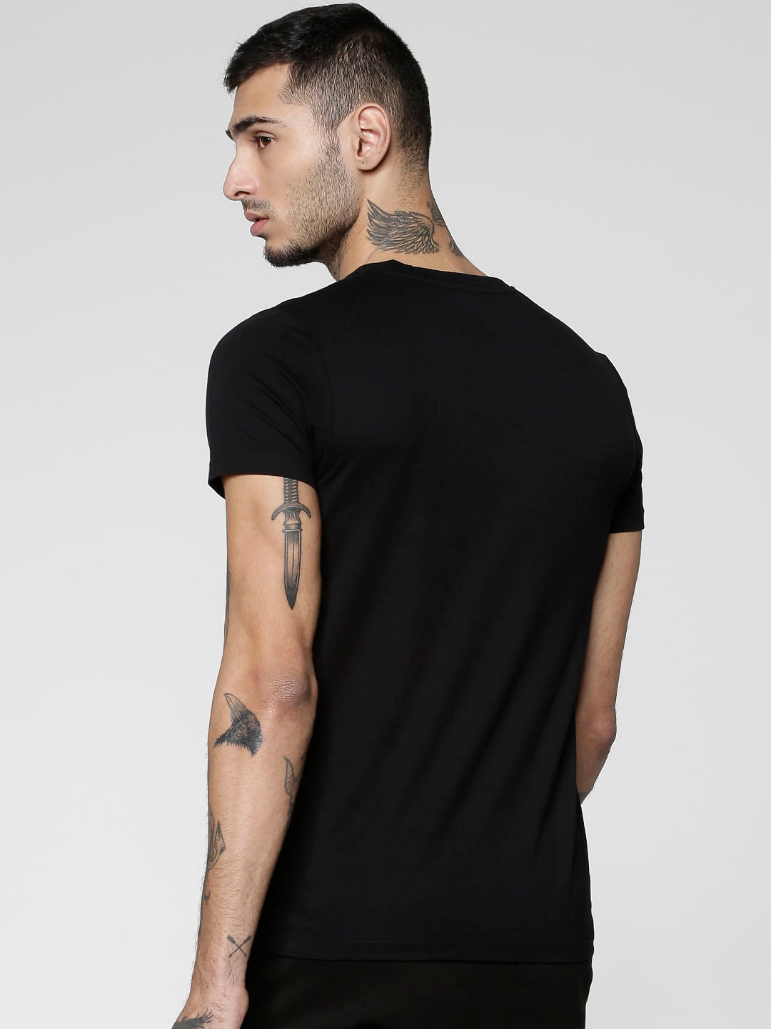 Black Graphic Print Slim Fit Crew Neck T-Shirt