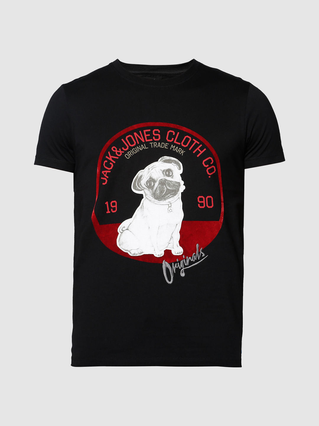 Black Graphic Print Slim Fit Crew Neck T-Shirt