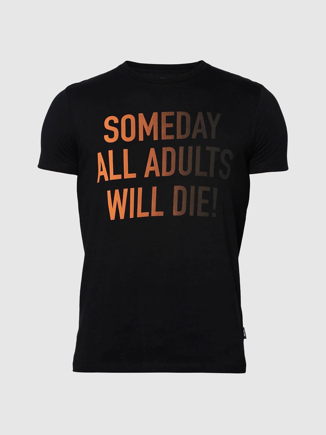 Black Text Print Slim Fit Crew Neck T-Shirt