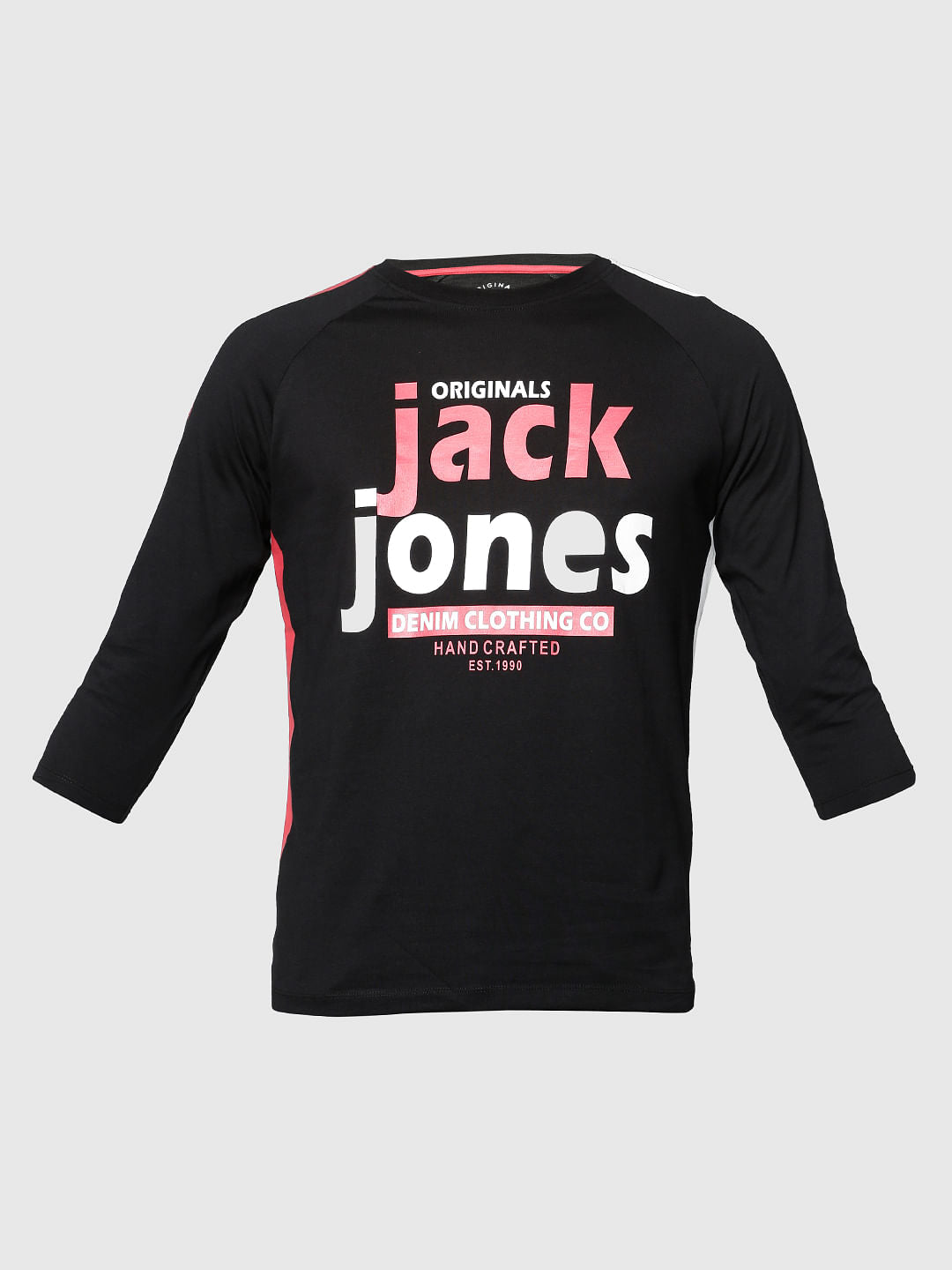 Black Text Print Slim Fit Crew Neck T-Shirt