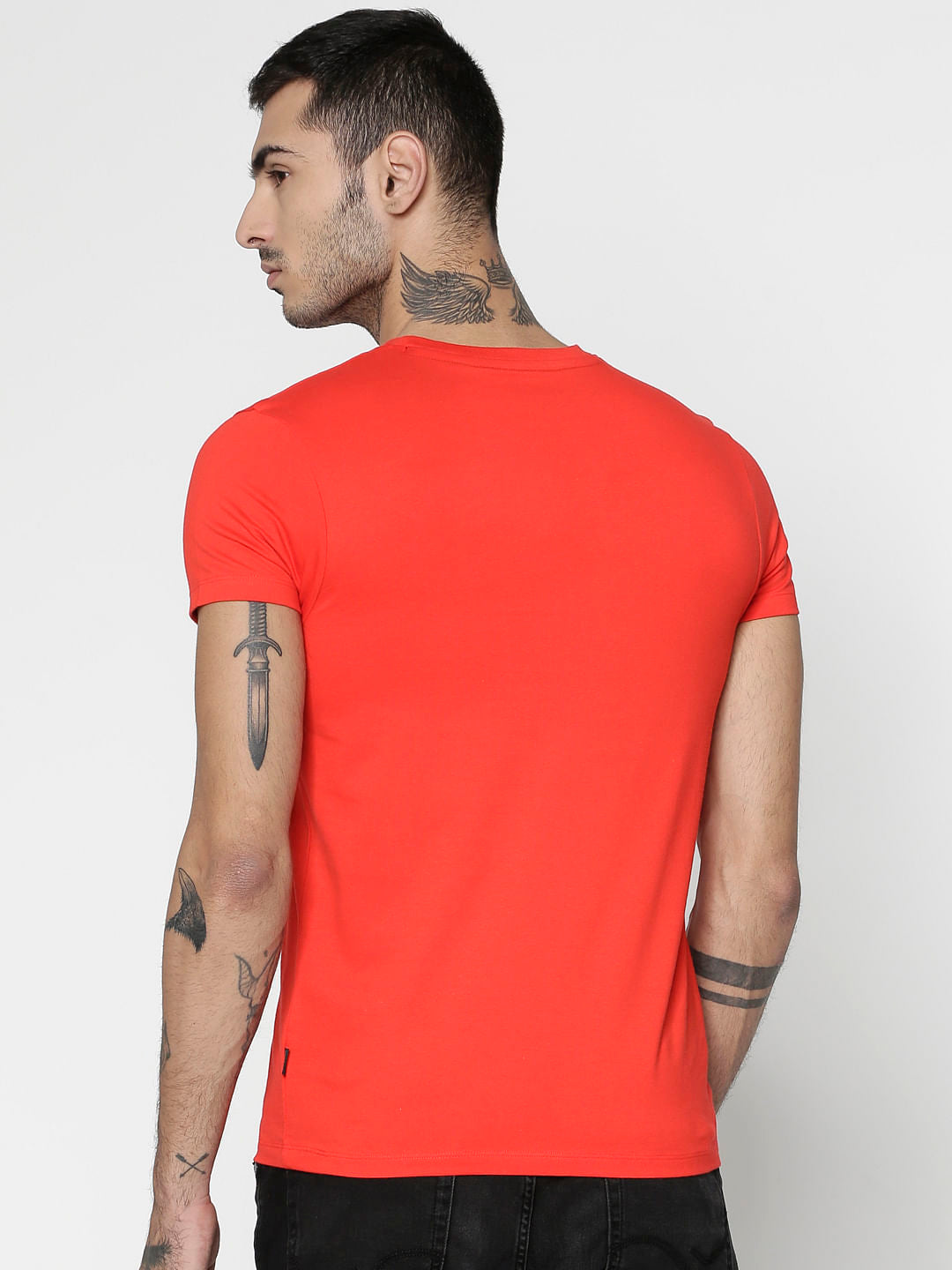 Red Text Print Slim Fit Crew Neck T-Shirt