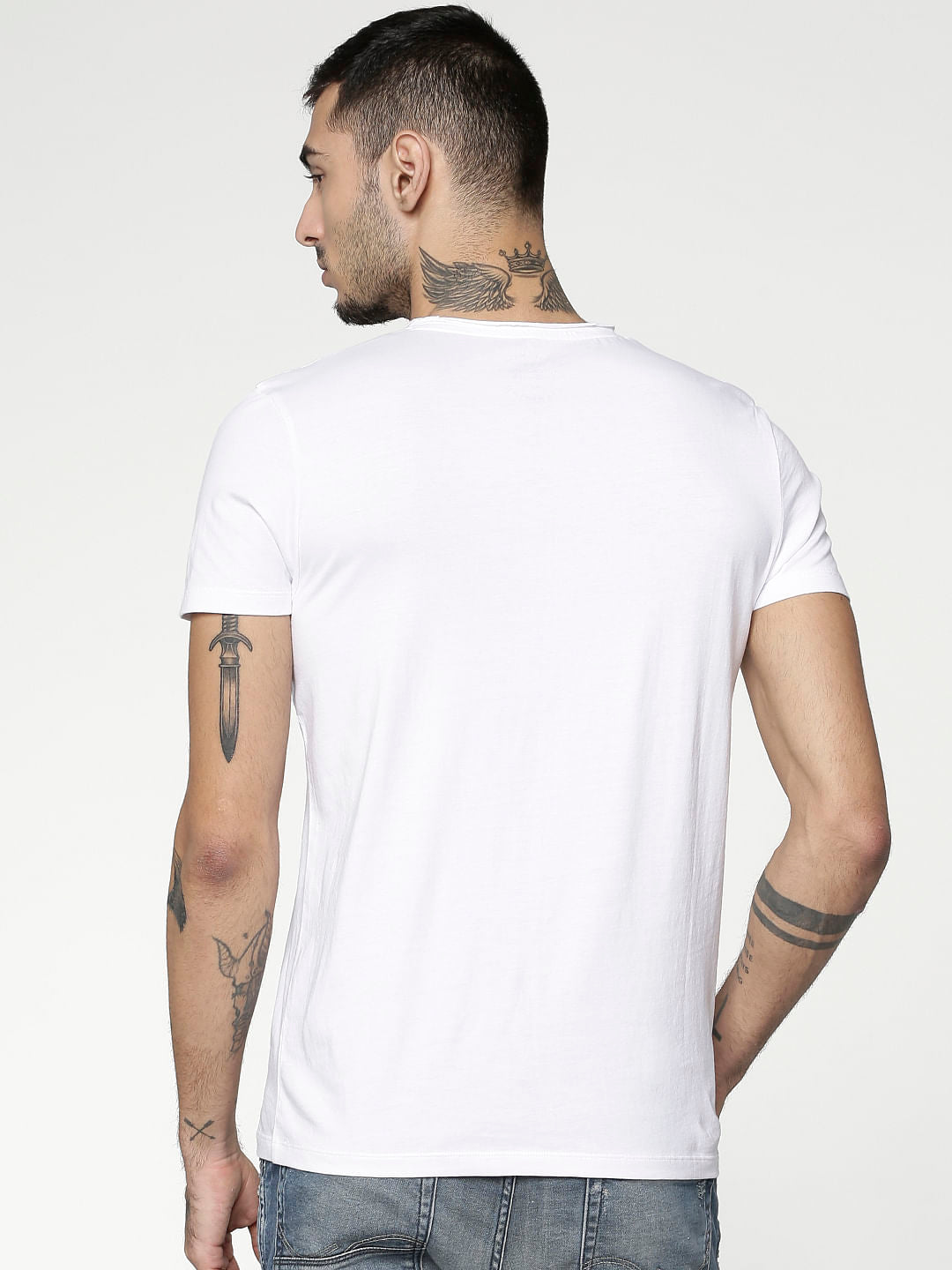 White Graphic Print Slim Fit Crew Neck T-Shirt