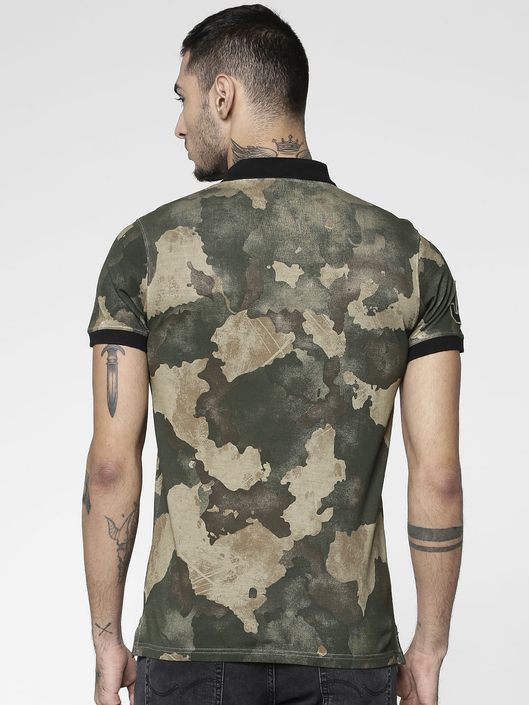 Brown Camo Slim Fit Polo Neck T-Shirt