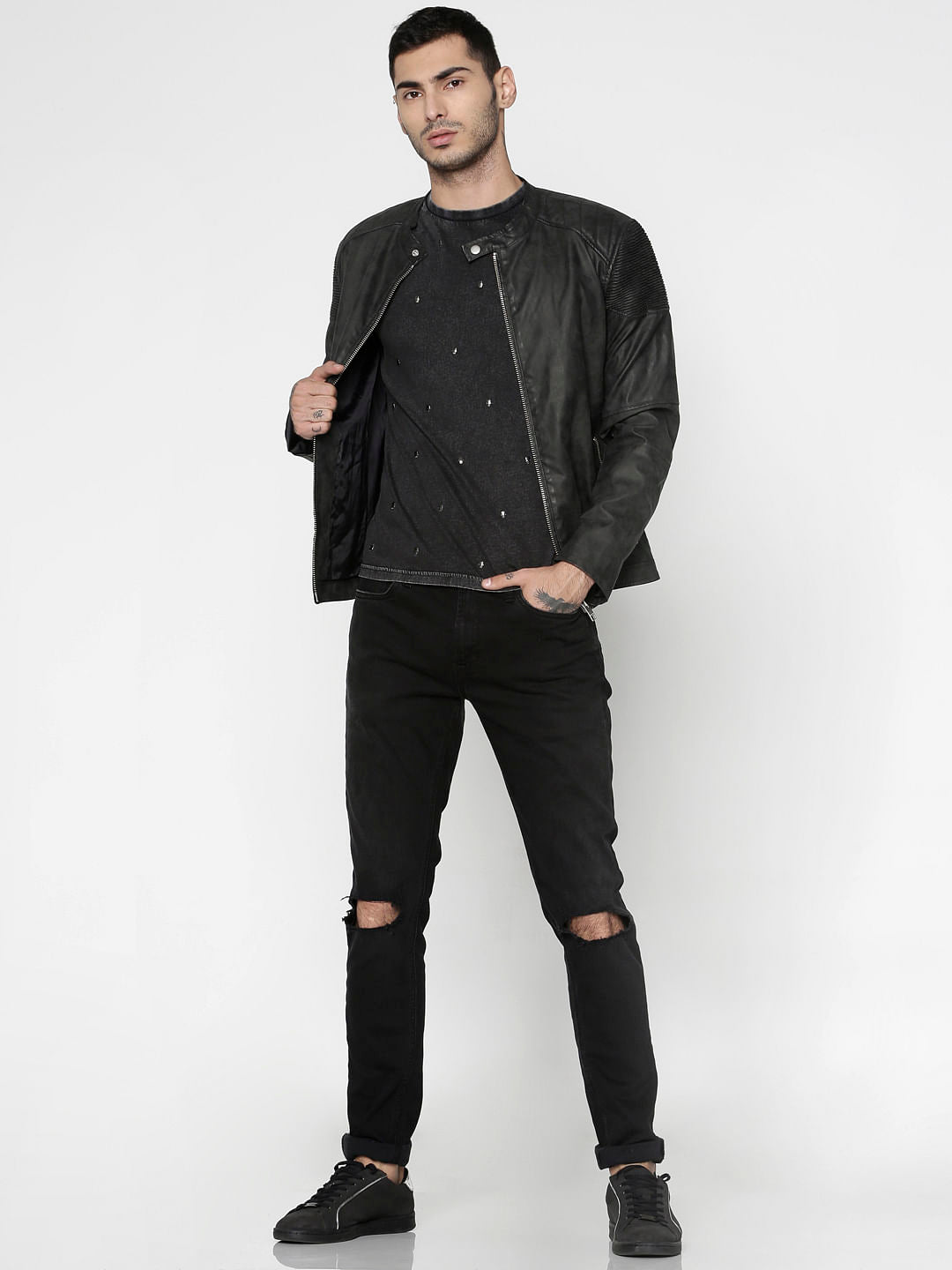 Black Embellished Crew Neck T-Shirt