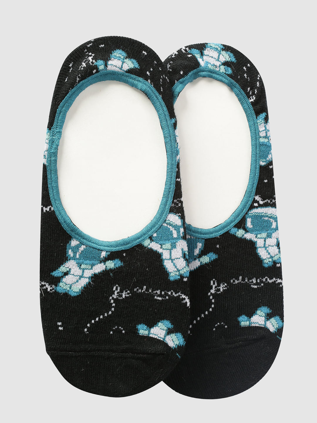 Black Astronaut Print No Show Socks