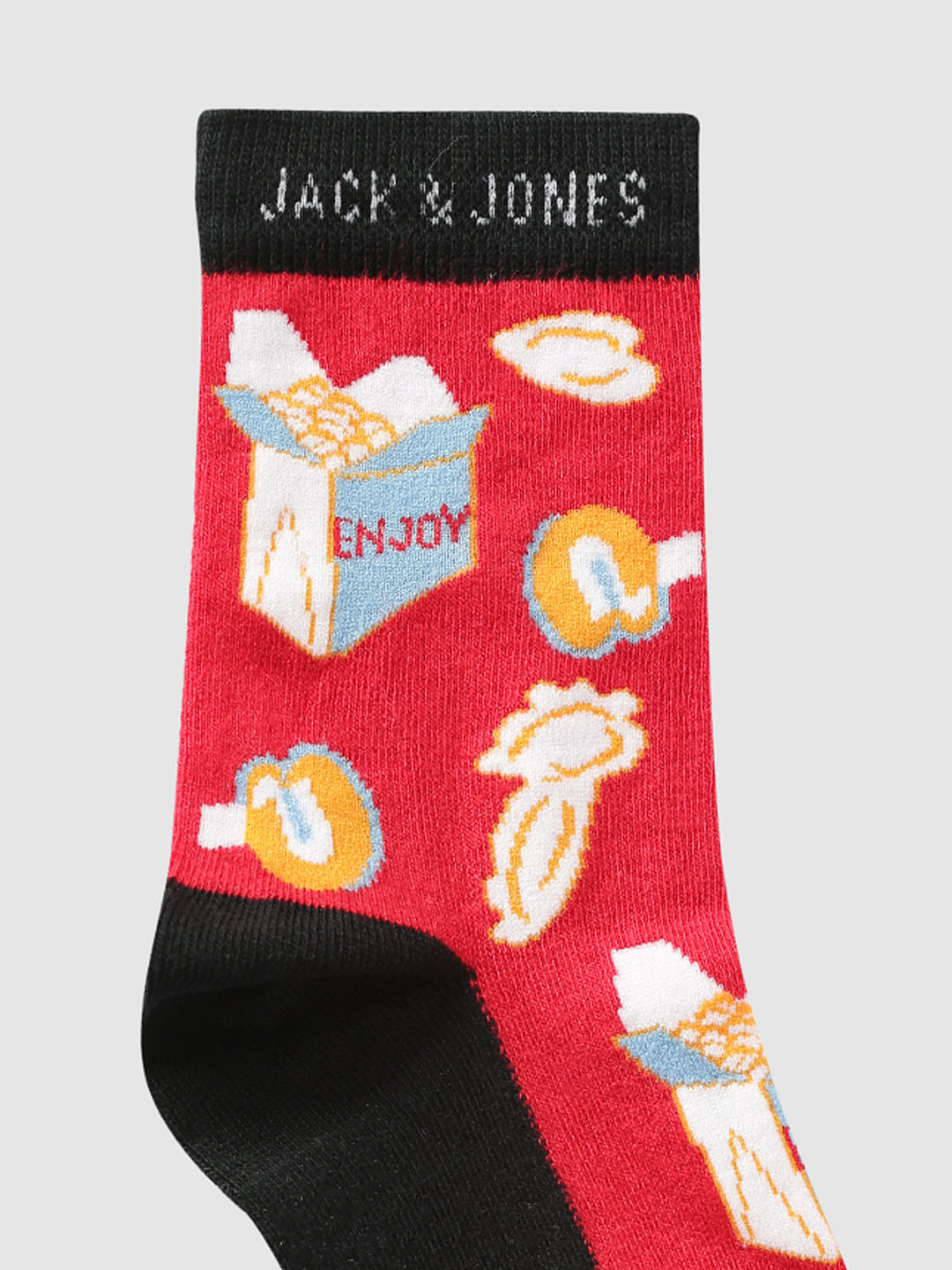 Red Graphic Print Colour Blocked Mid Calf Length Socks