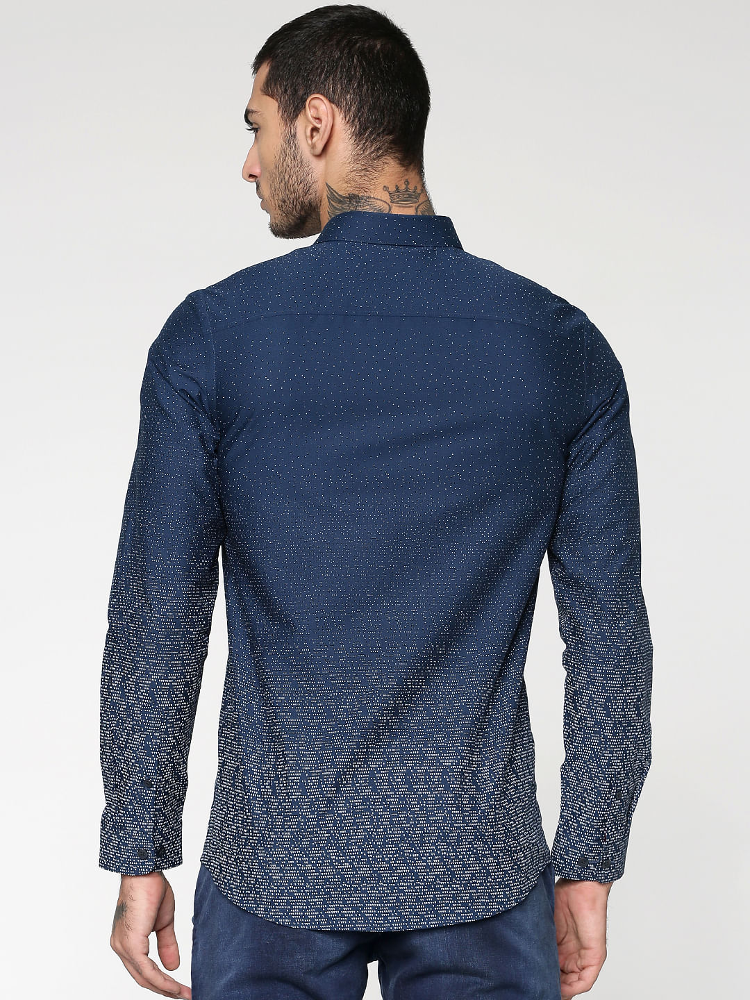 Blue All Over Dotted Print Full Sleeves Shirt