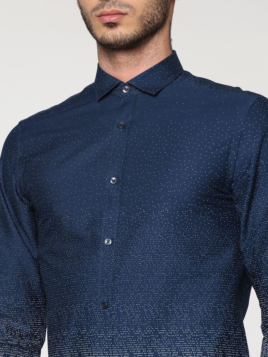 Blue All Over Dotted Print Full Sleeves Shirt