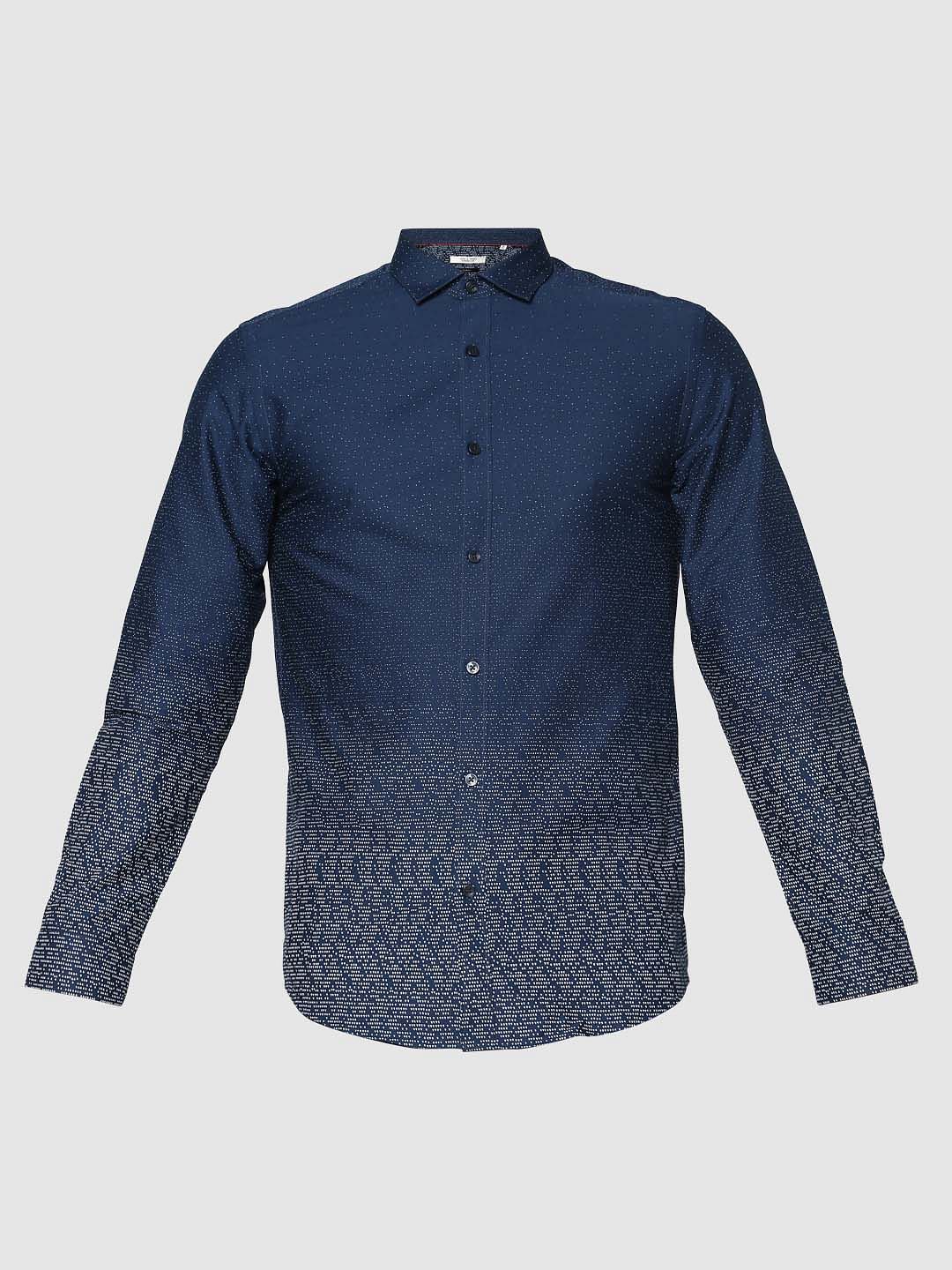 Blue All Over Dotted Print Full Sleeves Shirt