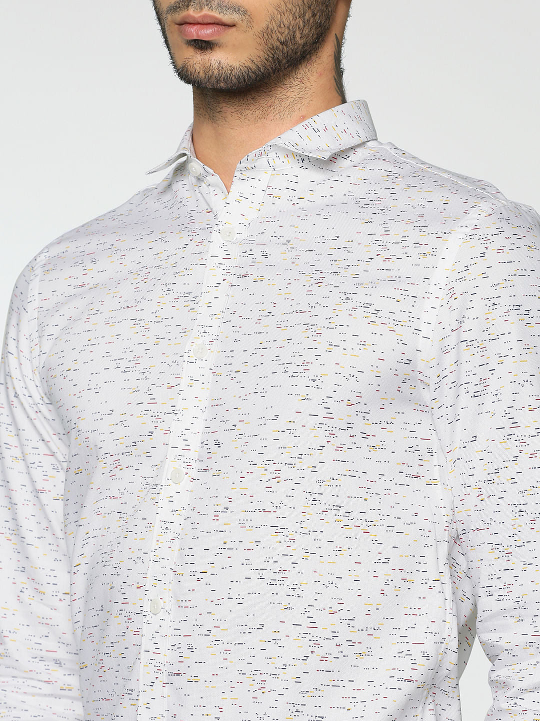 White All Over Print Slim Fit Full Sleeves Shirt