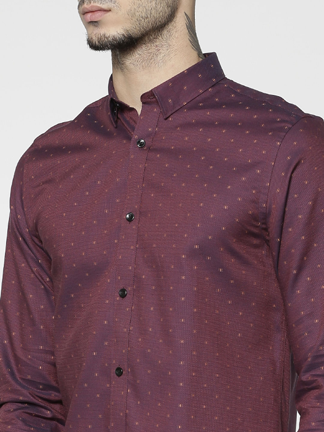Red All Over Dotted Print Full Sleeves Shirt