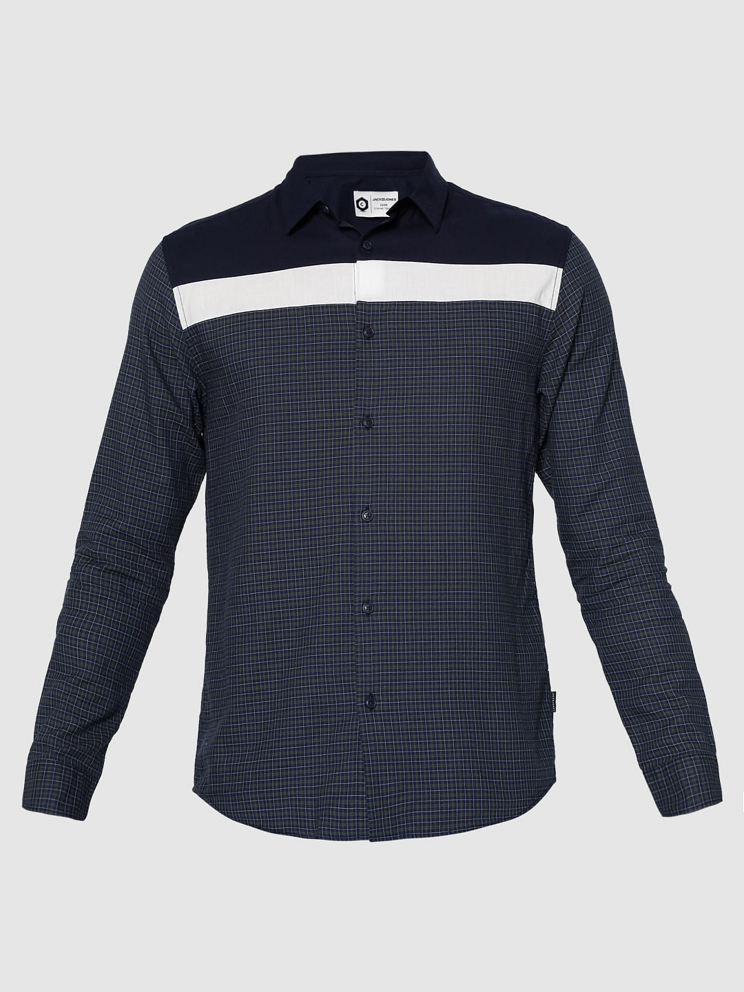Blue Colour Blocked Checks Print Slim Fit Full Sleeves Shirt