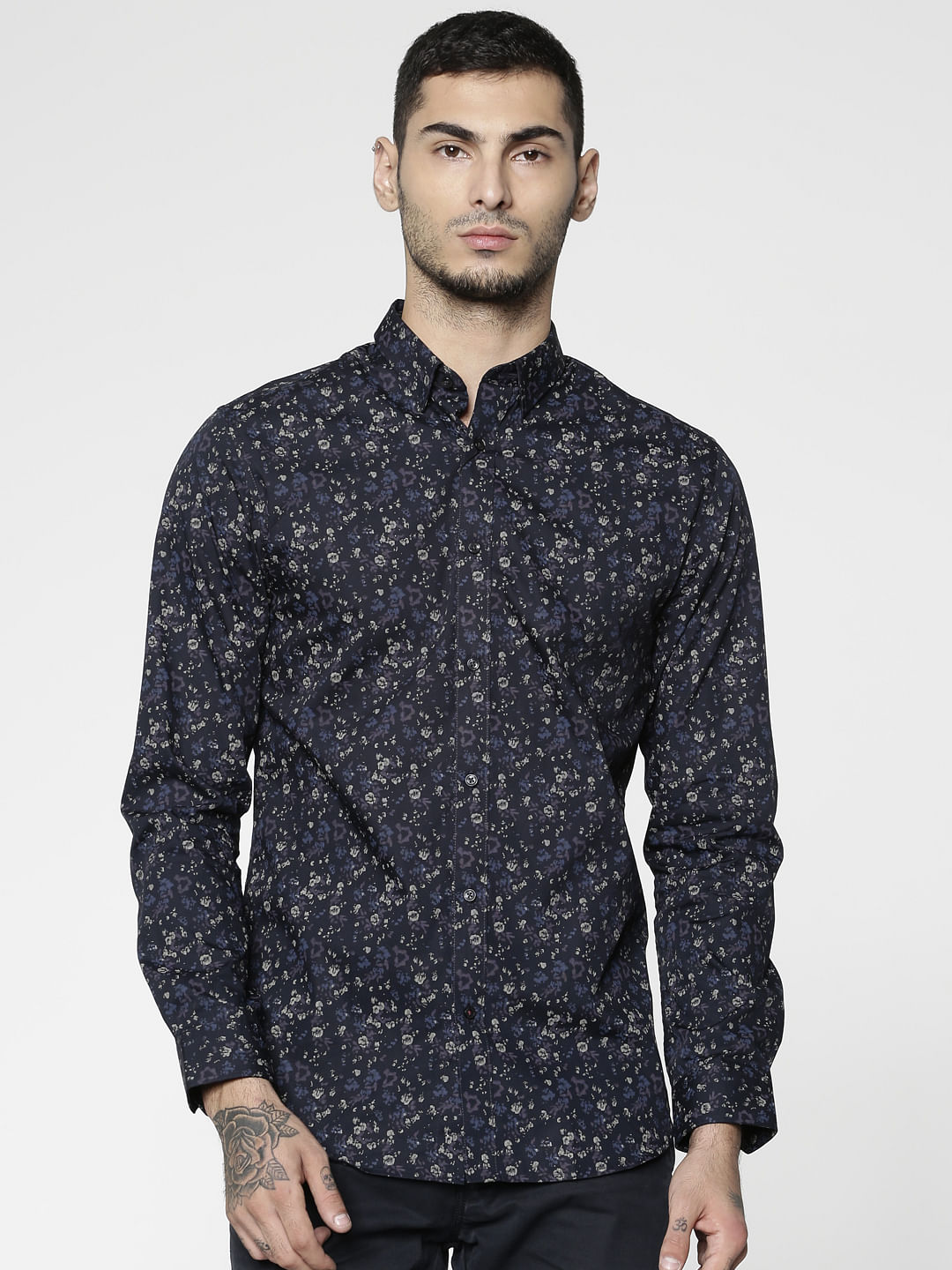 Blue All Over Printed Slim Fit Full Sleeves Shirt