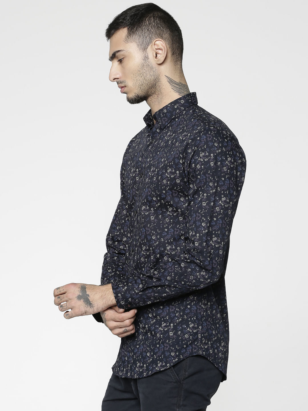 Blue All Over Printed Slim Fit Full Sleeves Shirt