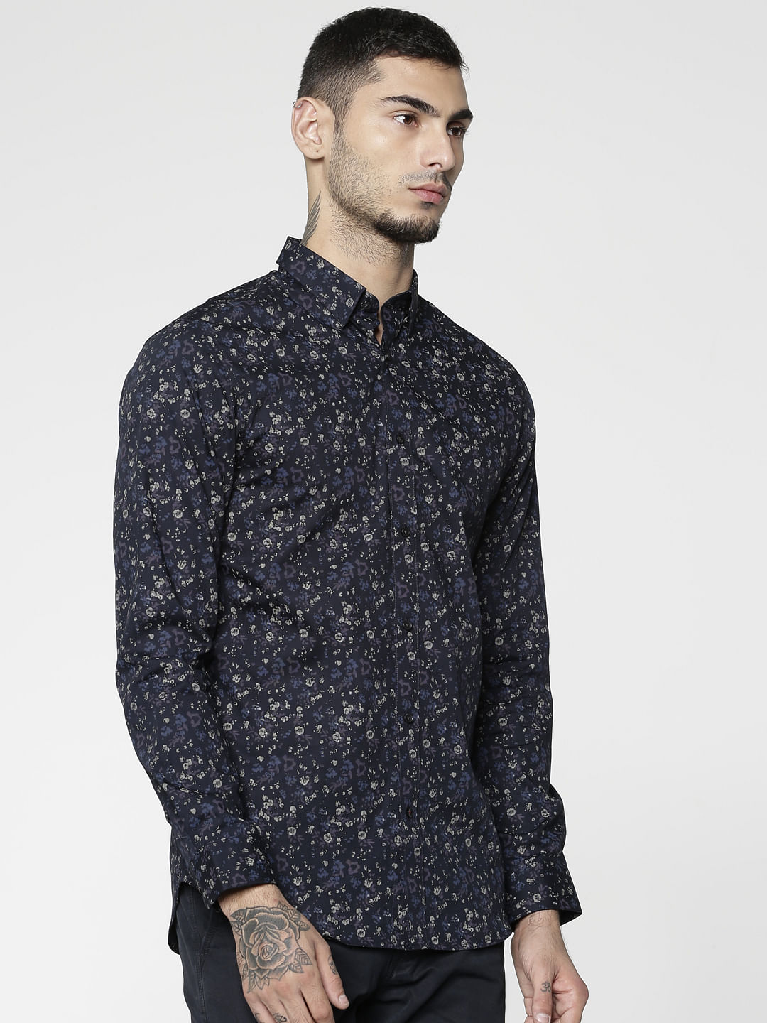 Blue All Over Printed Slim Fit Full Sleeves Shirt