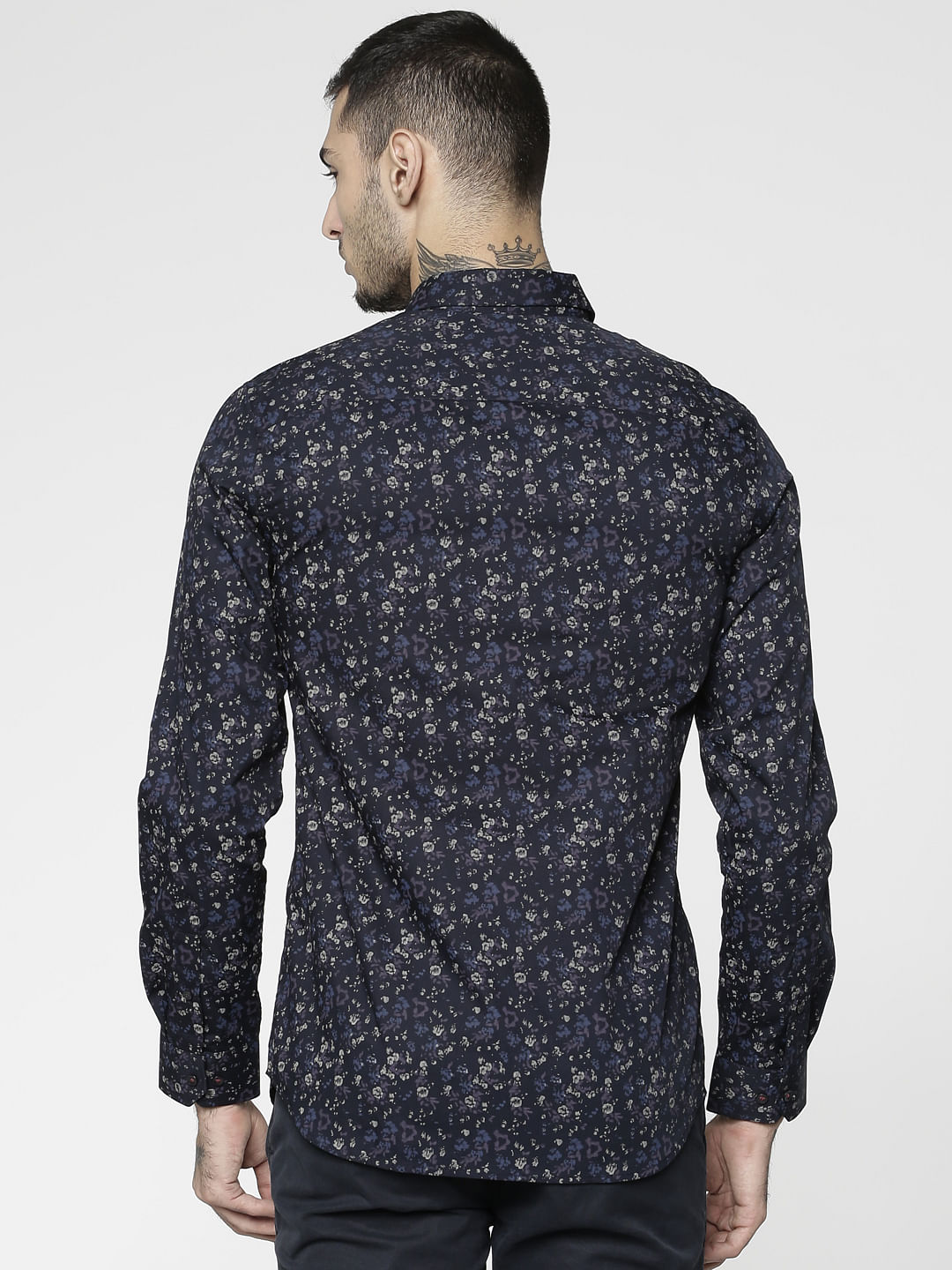 Blue All Over Printed Slim Fit Full Sleeves Shirt