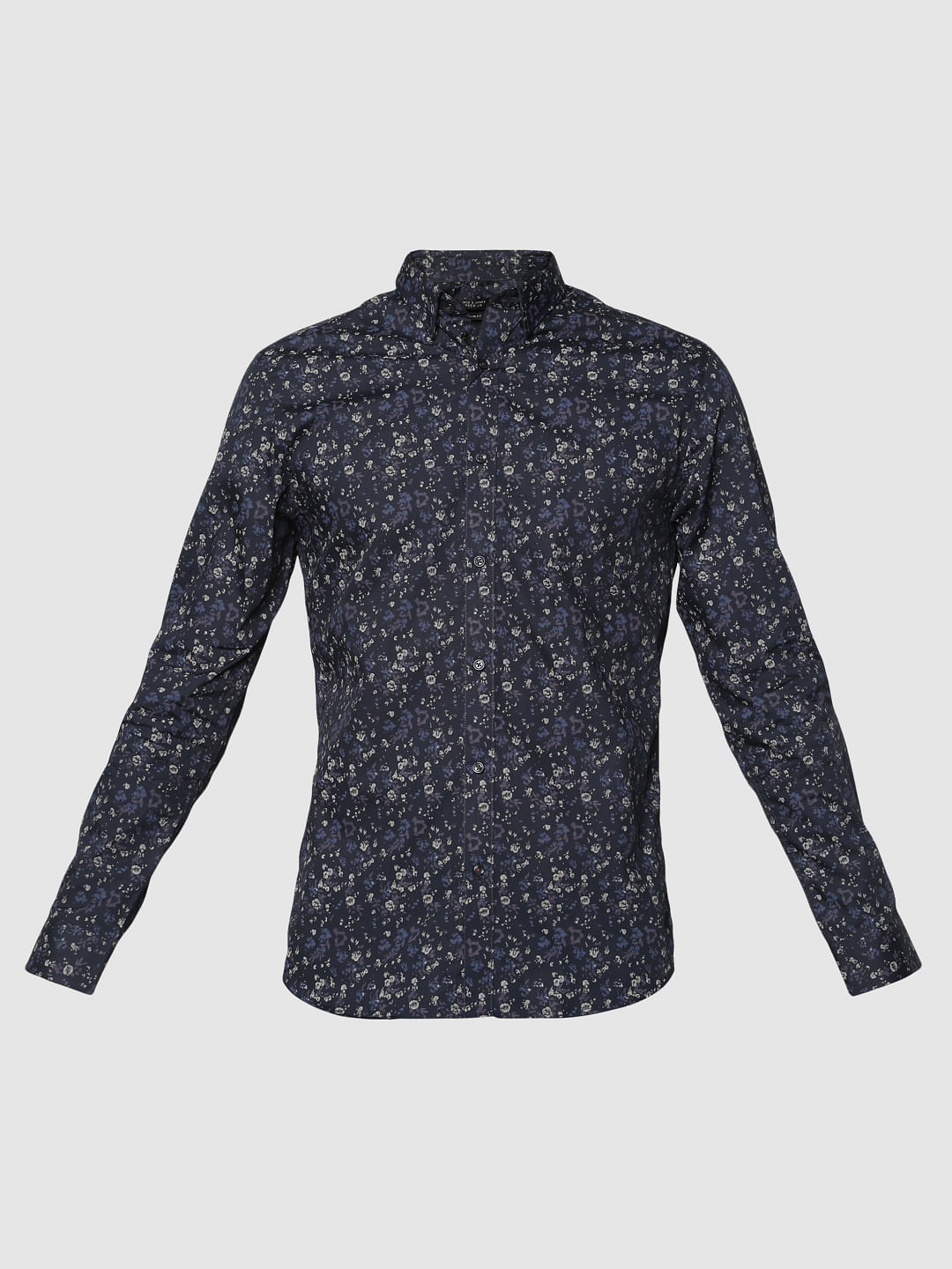 Blue All Over Printed Slim Fit Full Sleeves Shirt