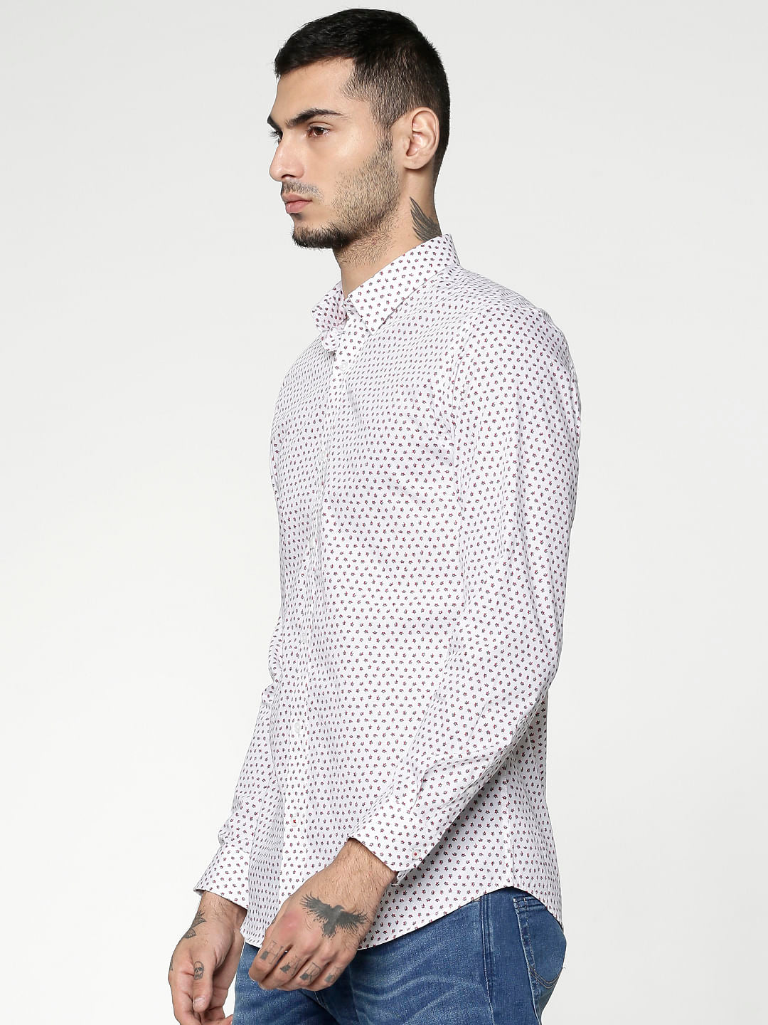 White Printed Slim Fit Full Sleeves Shirt