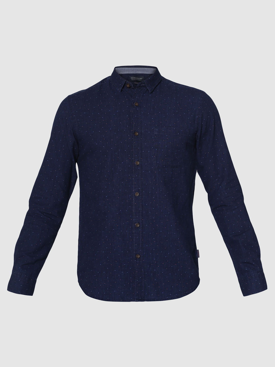 Blue All Over Dotted Print Slim Fit Full Sleeves Shirt