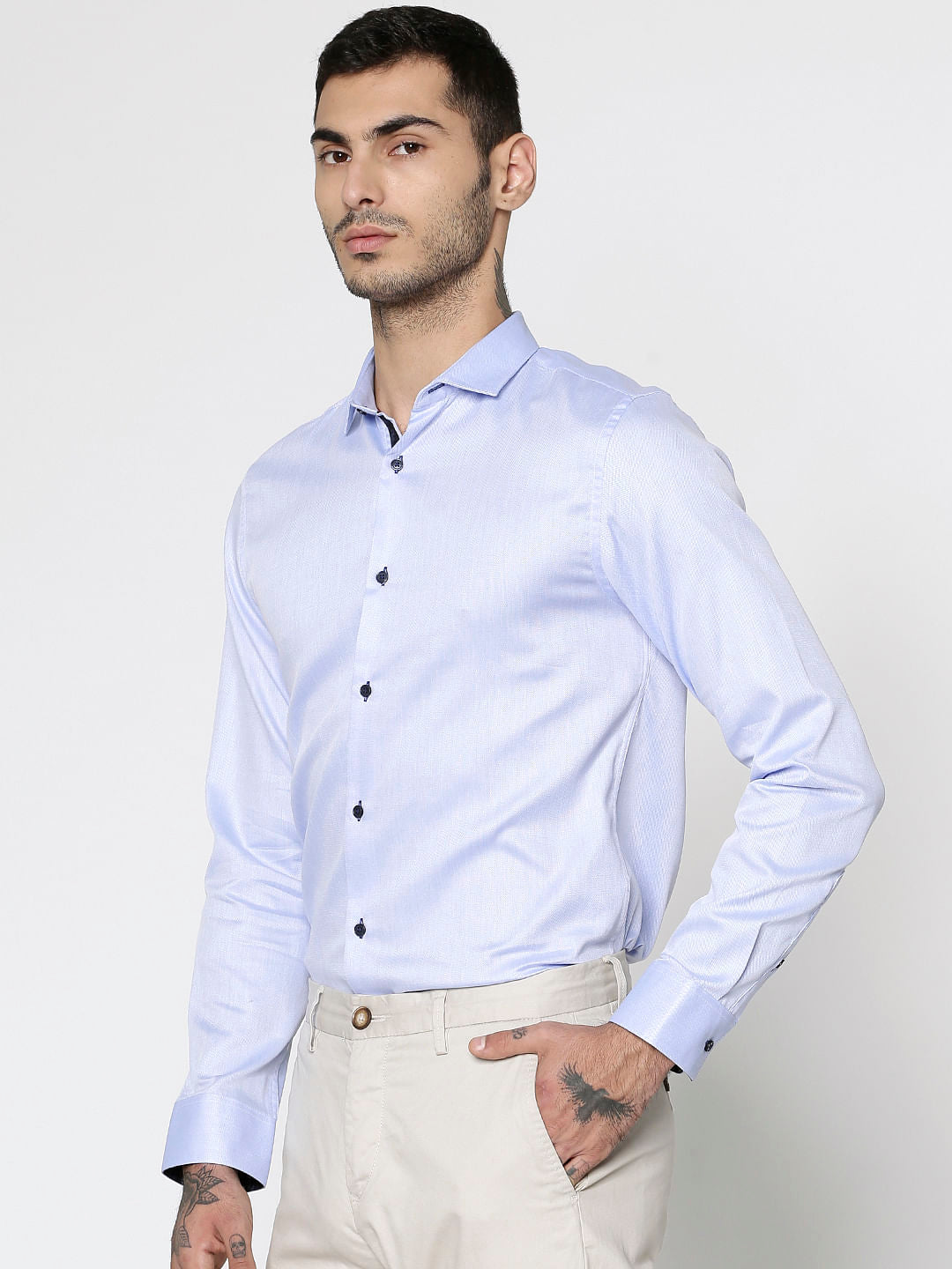 Blue Dobby Slim Fit Full Sleeves Shirt