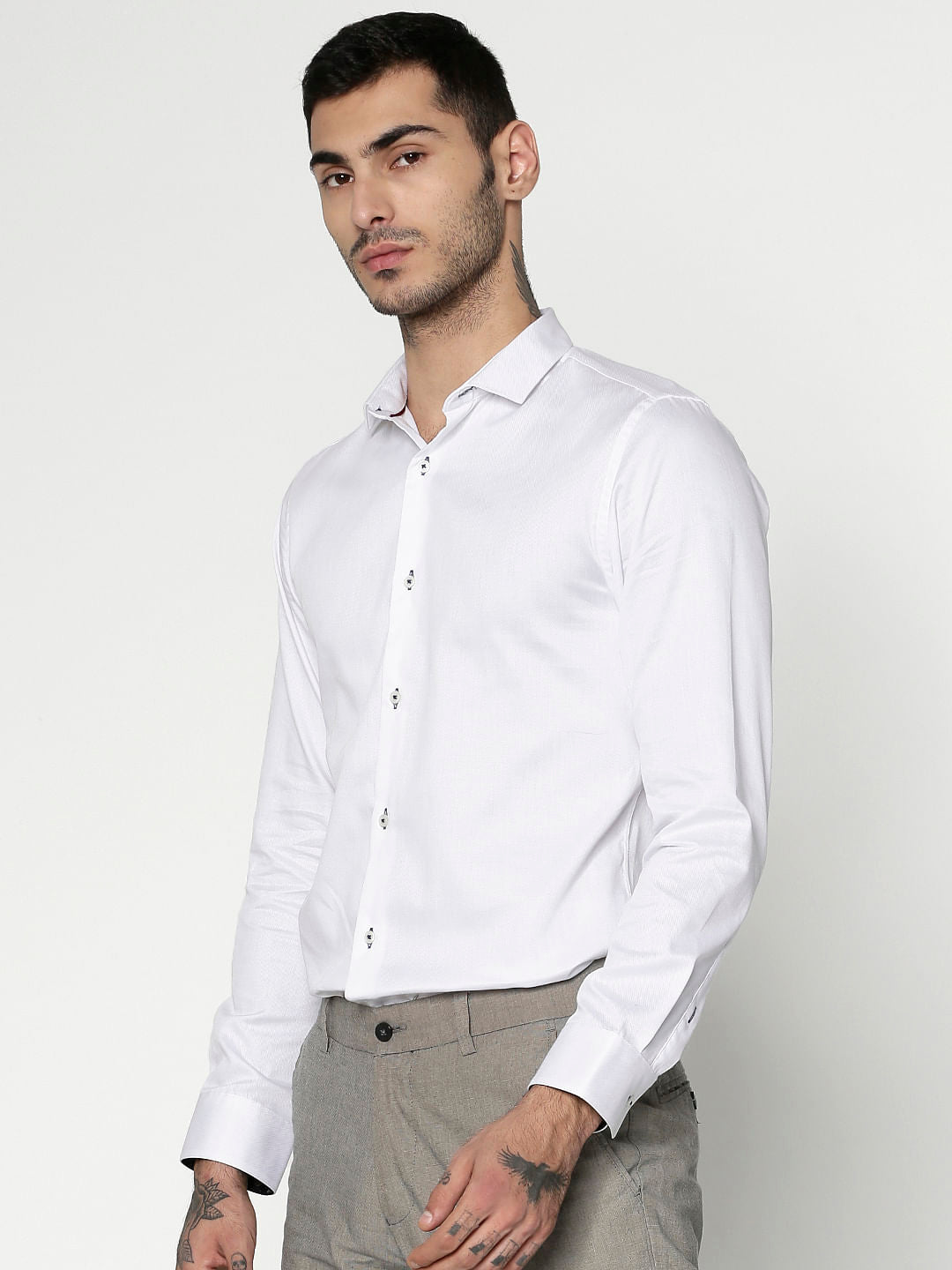 White Dobby Slim Fit Full Sleeves Shirt