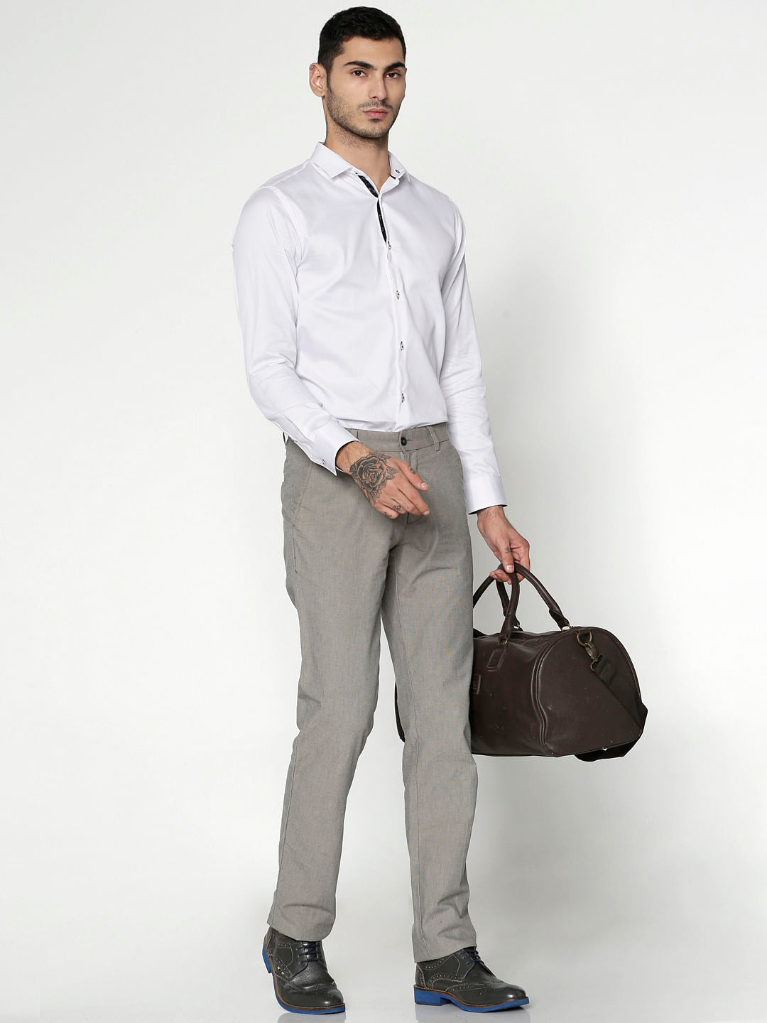 White Dobby Slim Fit Full Sleeves Shirt