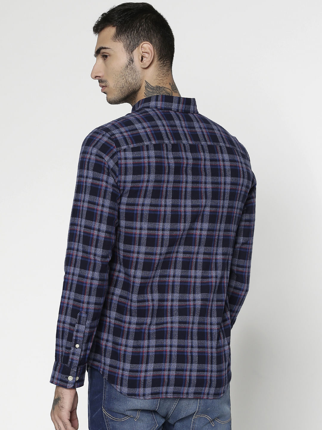 Blue Checks Patch Pocket Slim Fit Full Sleeves Shirt