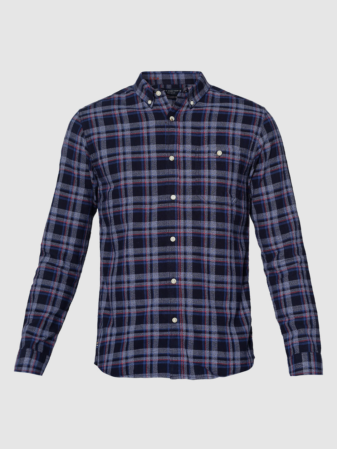Blue Checks Patch Pocket Slim Fit Full Sleeves Shirt