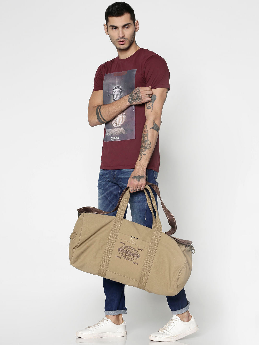 Burgundy Graphic Print Slim Fit Crew Neck T-Shirt