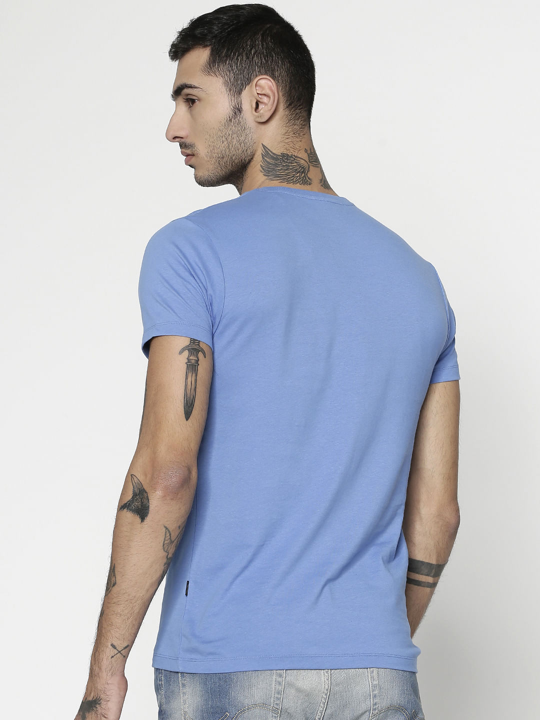 Blue Graphic Print Slim Fit Crew Neck T-Shirt