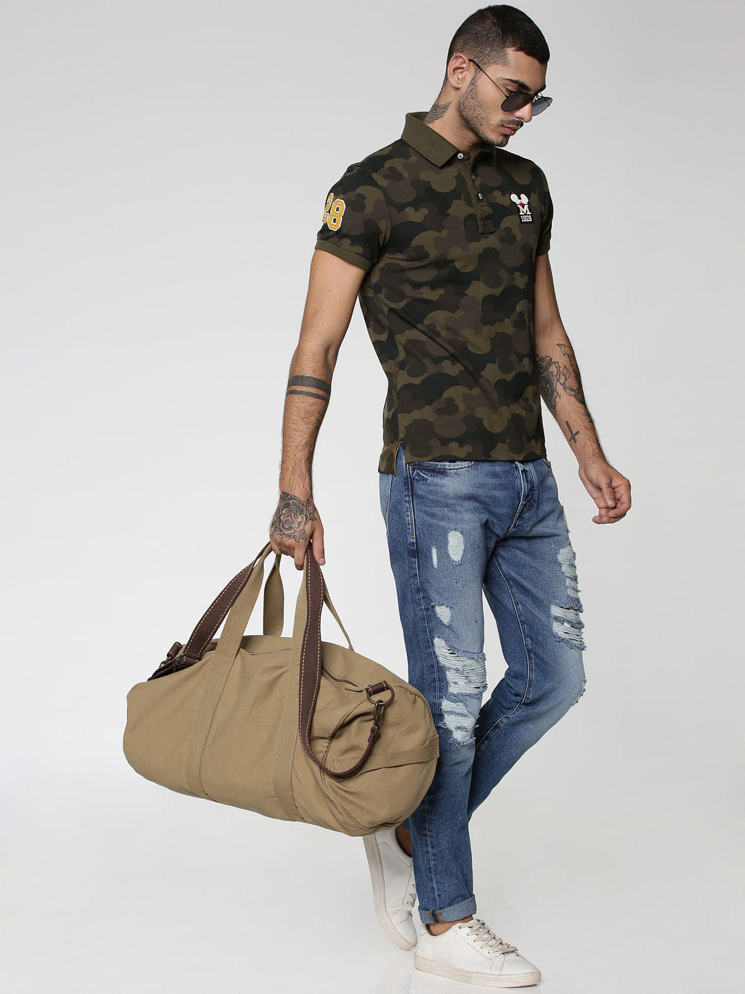 Mickey Olive Green Mickey Mouse Camo Print Polo T-Shirt