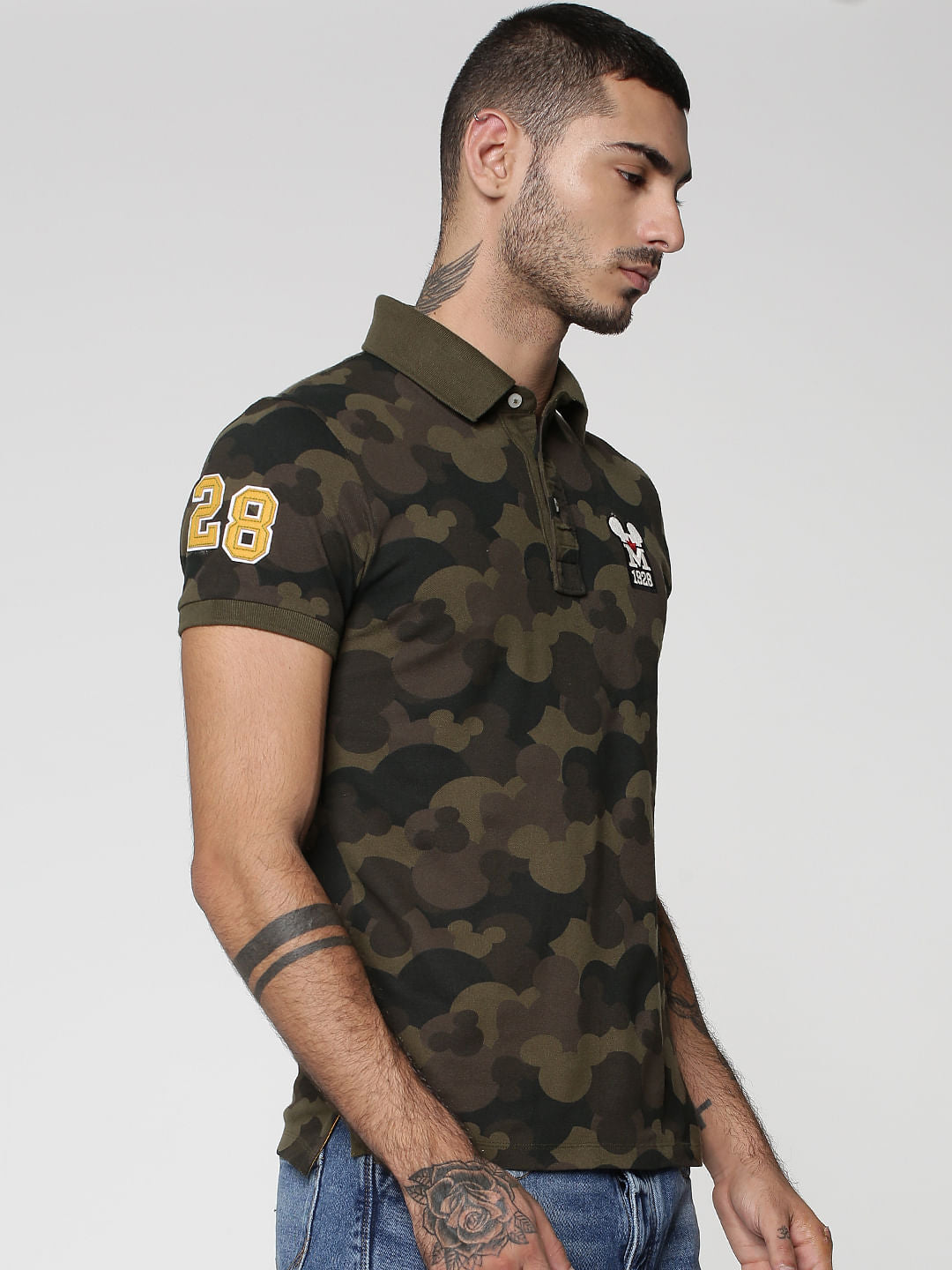 Mickey Olive Green Mickey Mouse Camo Print Polo T-Shirt