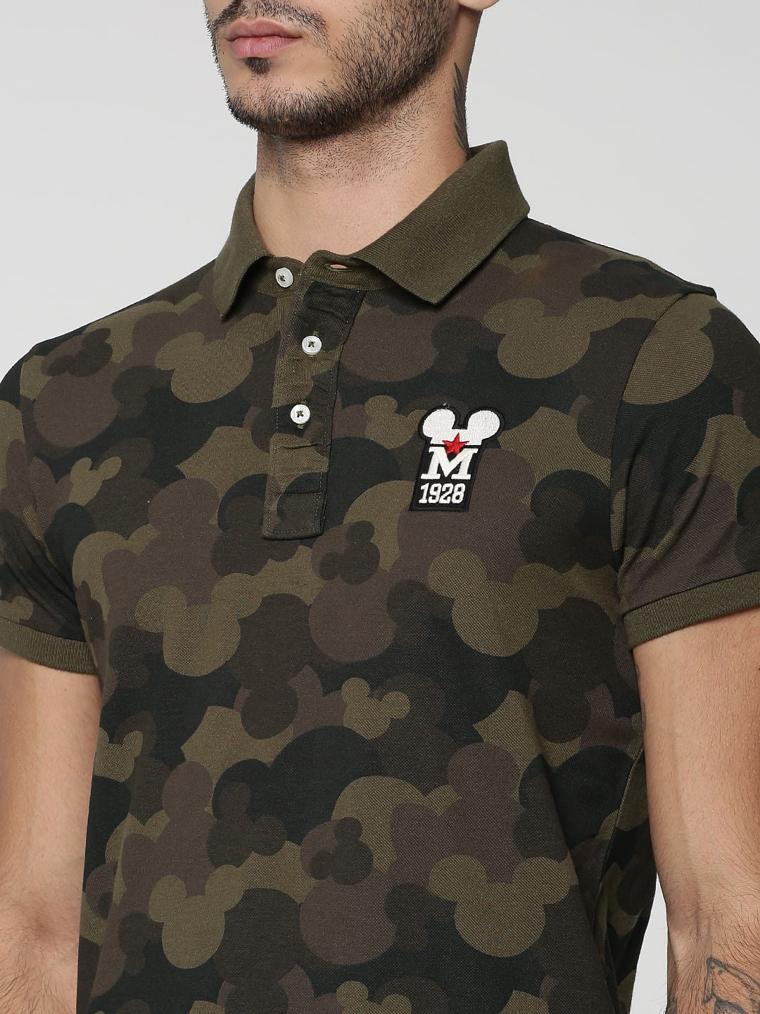 Mickey Olive Green Mickey Mouse Camo Print Polo T-Shirt