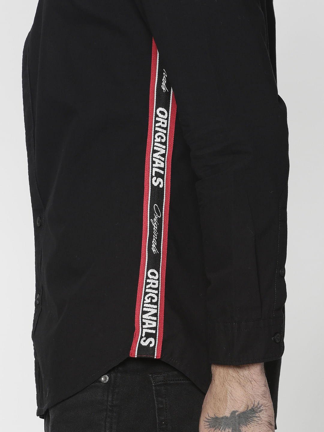 Black Side Tape Full Sleeves Shirt