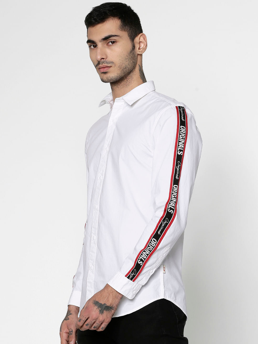 White Side Tape Full Sleeves Shirt