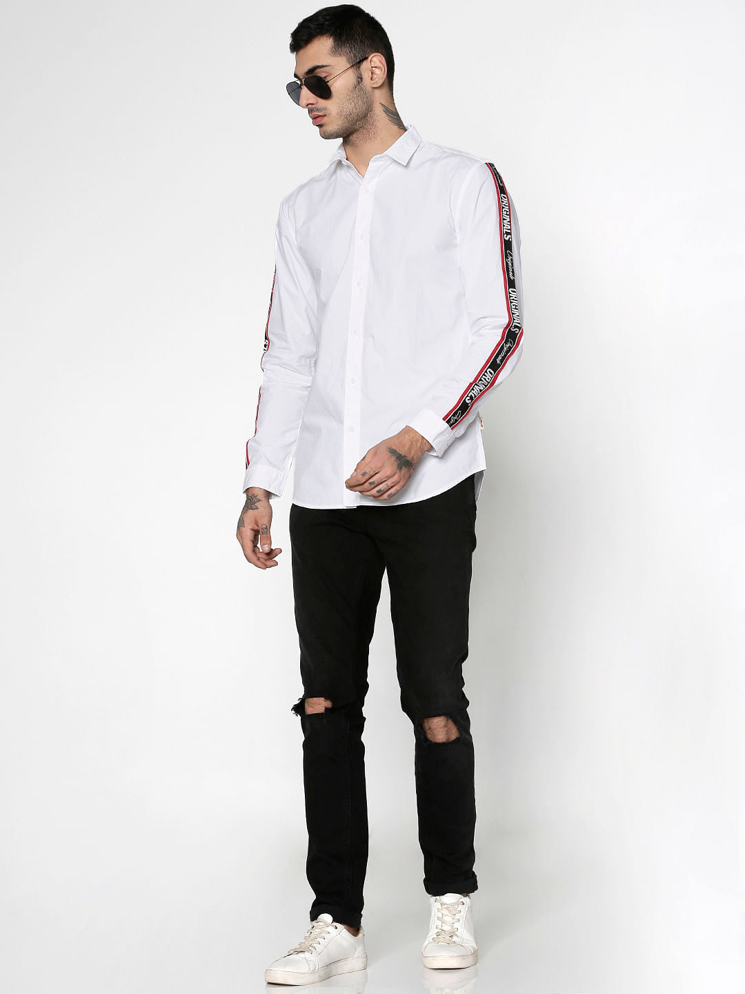 White Side Tape Full Sleeves Shirt