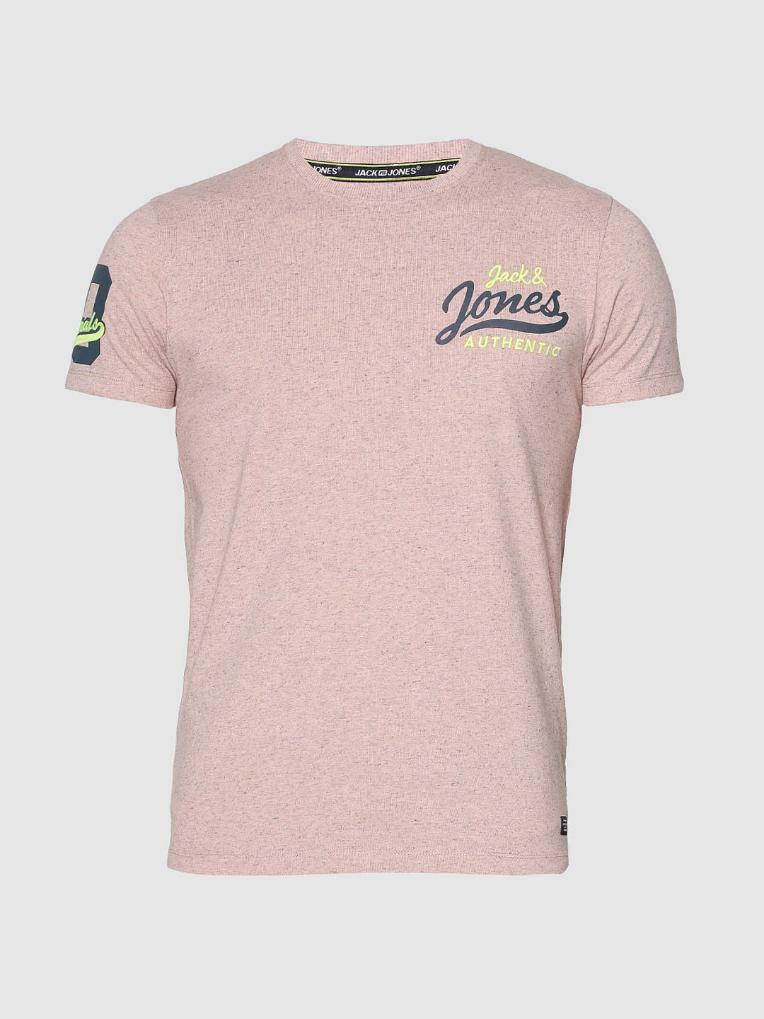 Pink Text Print Slim Fit Crew Neck T-Shirt