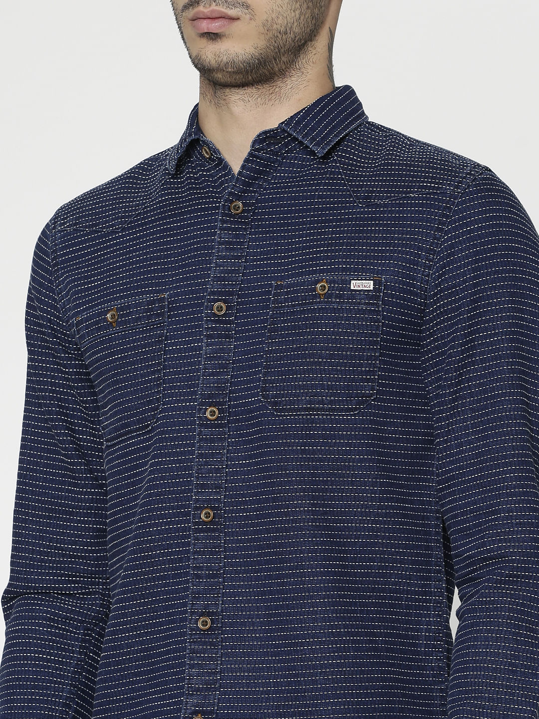 Blue Striped Dobby Slim Fit Full Sleeves Shirt