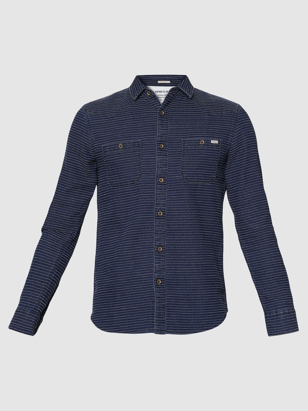 Blue Striped Dobby Slim Fit Full Sleeves Shirt