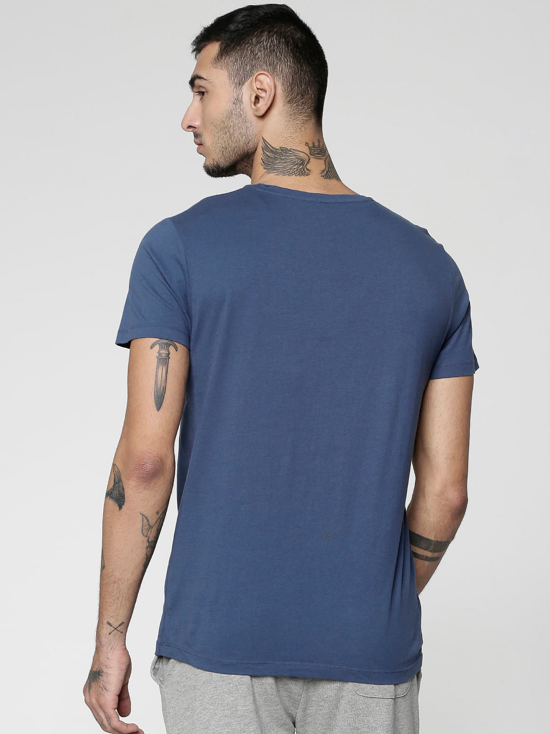 Blue Logo Print Crew Neck T-Shirt