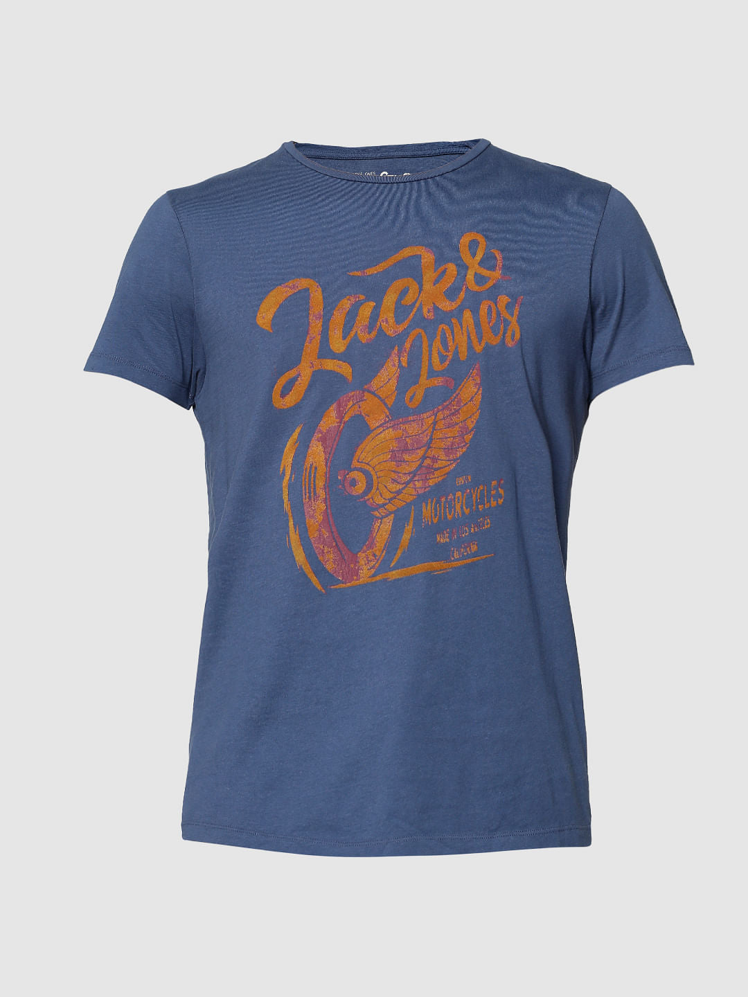 Blue Logo Print Crew Neck T-Shirt
