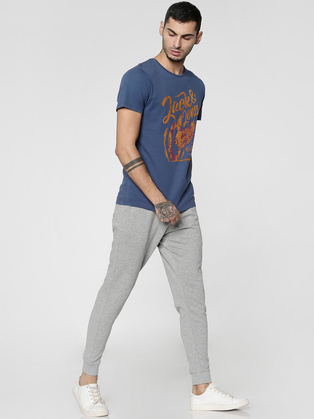 Blue Logo Print Crew Neck T-Shirt