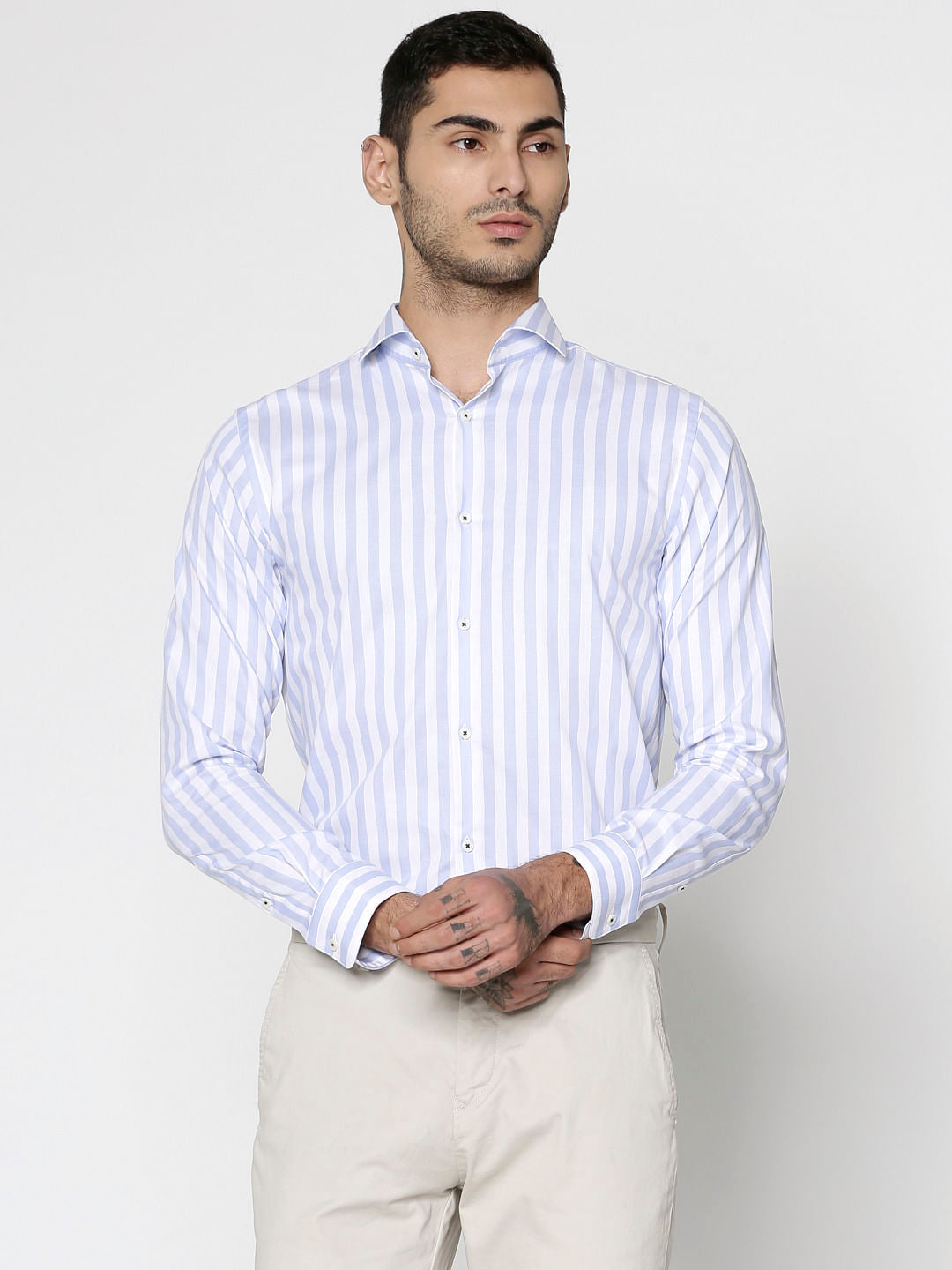 Blue Striped Full Sleeves Shirt